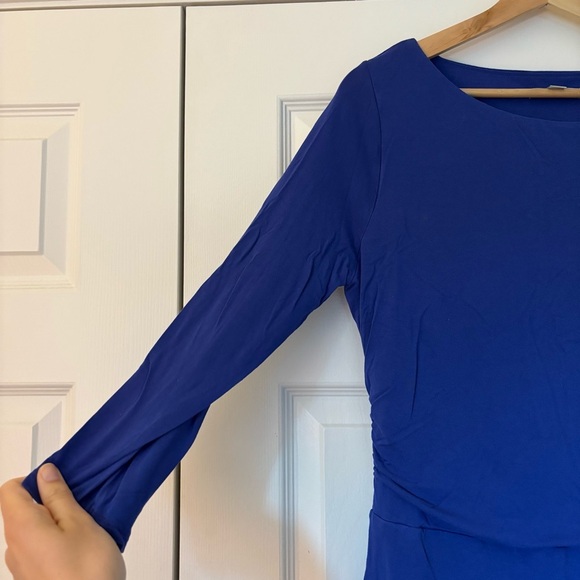 Boden Lottie Ruched Dress Bright Blue 3/4 Sleeve J0045 US 12R / UK 16 R *FLAW* - Picture 6 of 9
